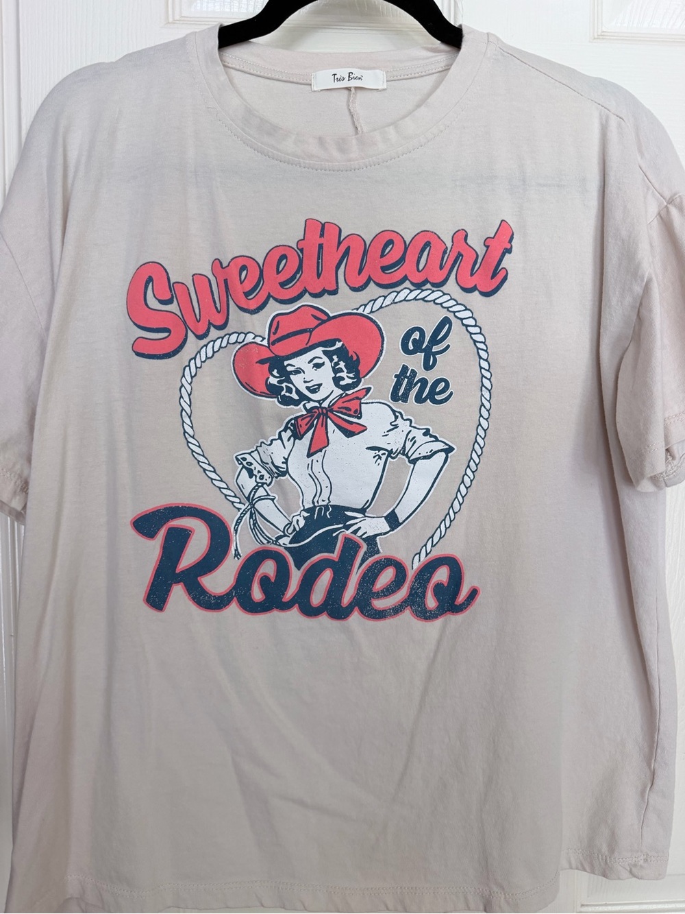 Sweetheart of the Rodeo  Tee - Light Cream with Pink & Navy